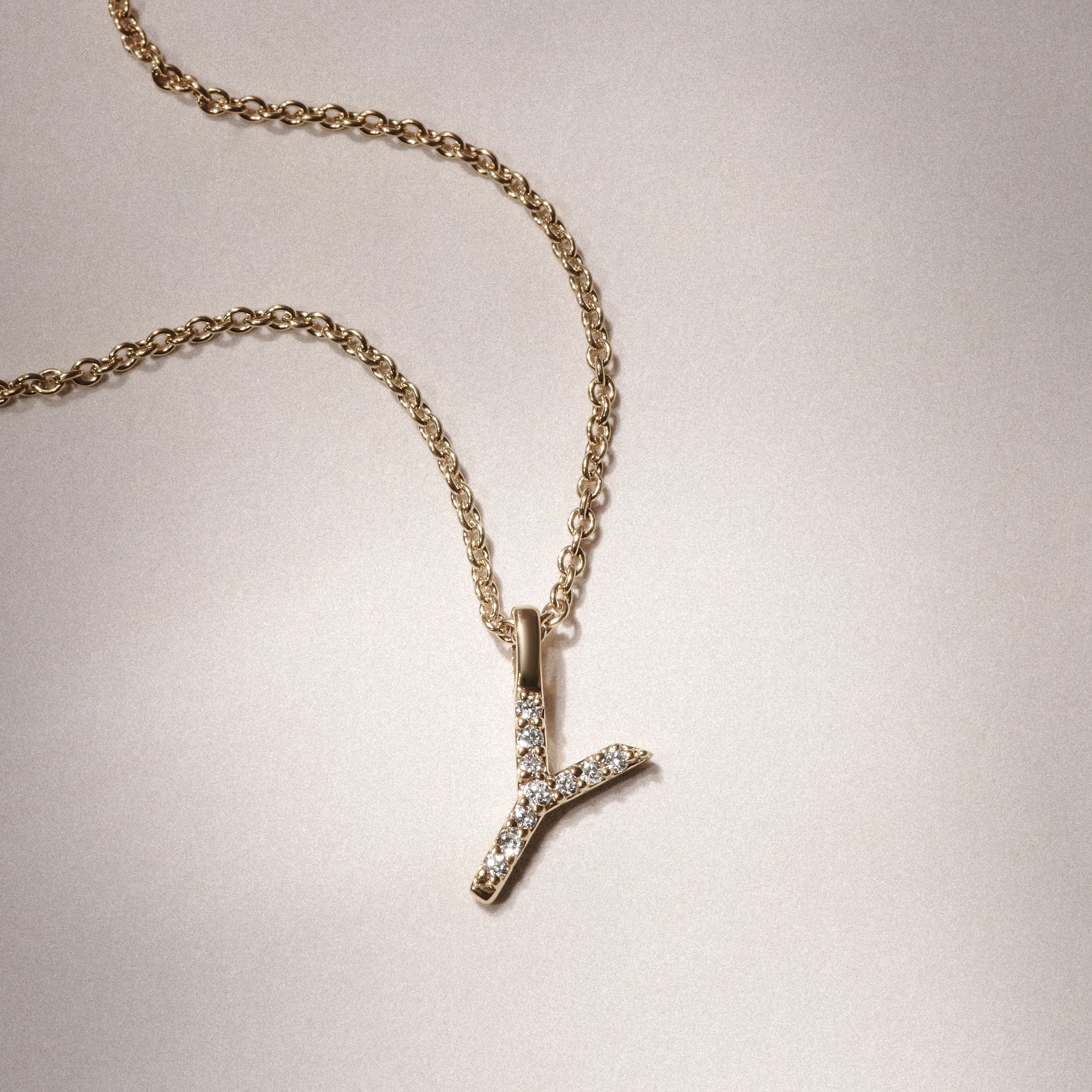 Love Letter Initial Y Lab Diamond Necklace set in 9K Yellow Gold